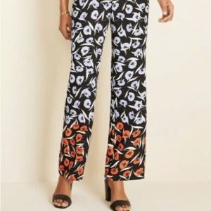 Ann Taylor wide leg high rise floral pants poppy print size 4